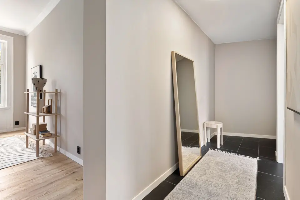 View of a Hallway and a Room in a Modern, Minimalist Apartment 