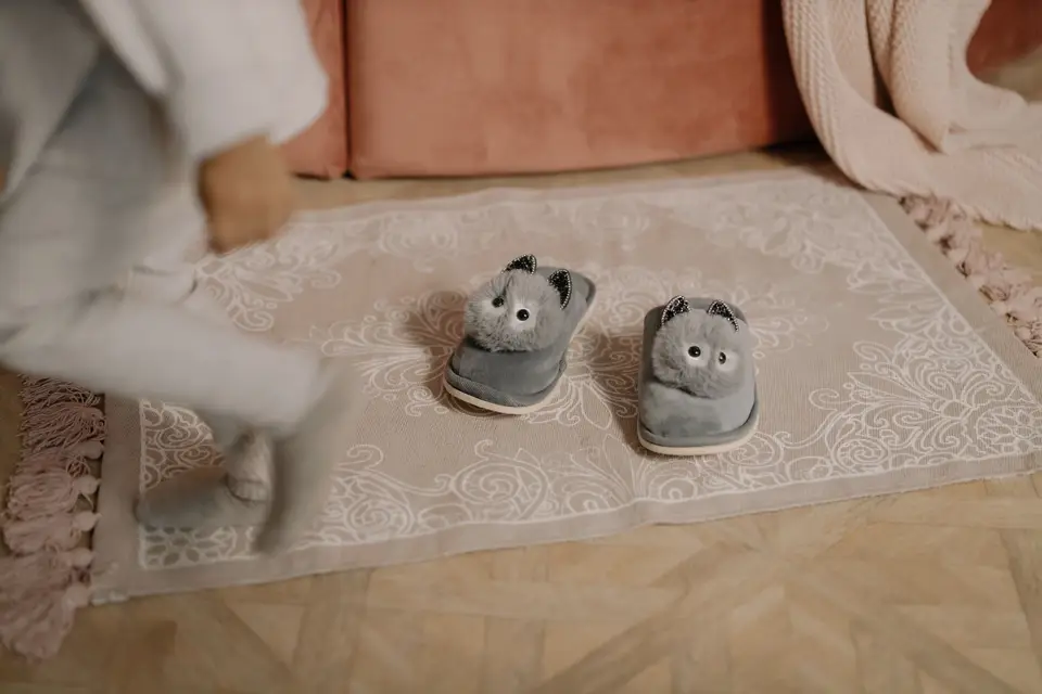 Close-Up Shot of Gray Slippers for Kids