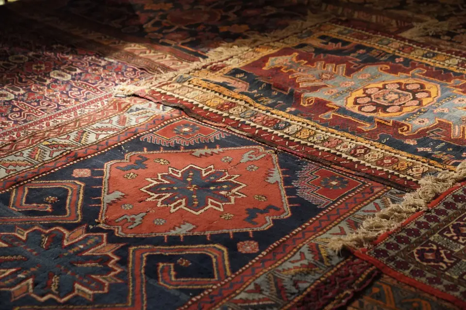 Vibrant Vintage Persian Carpets with Geometric Patterns